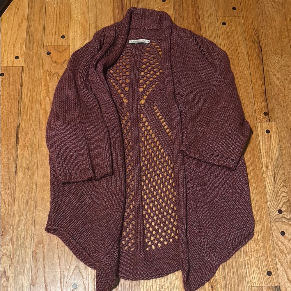 Chiaramente Women's Maroon Open-Knit Sweater